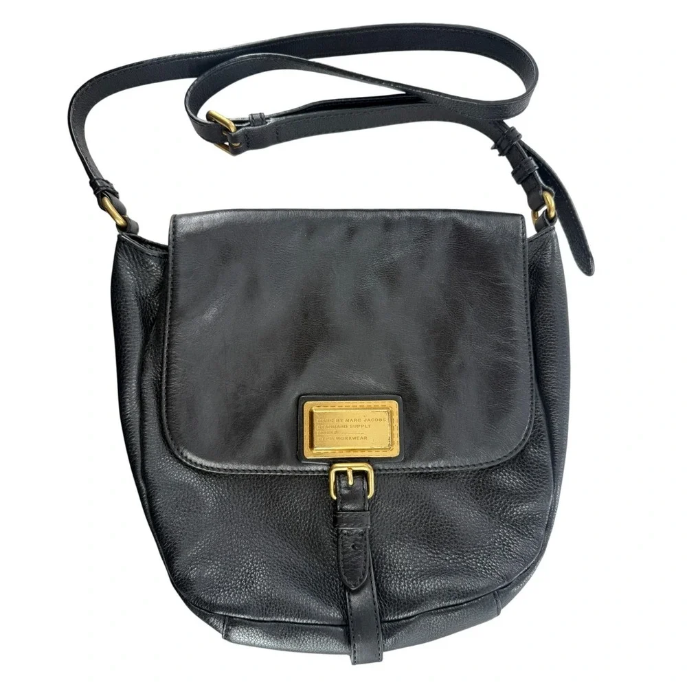 Marc By Marc Jacobs Black Leather Shoulder Bag Crossbody Purse Flap 12
